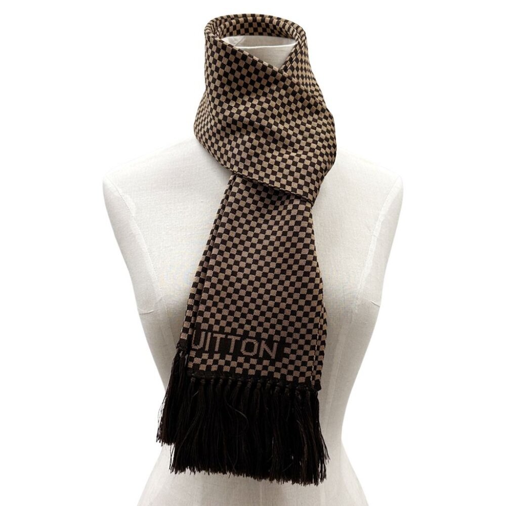 Louis Vuitton Muffler Stole Damier Elshap Smoking Brown Smart Check Scarf - Picture 4 of 5